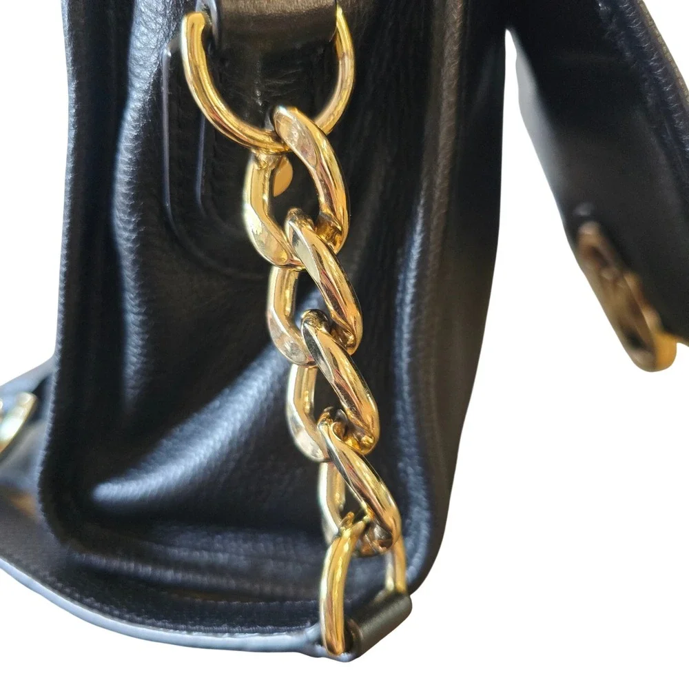 Michael Kors Fulton Black Pebbled Leather Crossbody Bag Gold‎ Logo Purse
